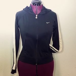 Nike Ladies Size Small Black Full Zip Hoodie with White Panels